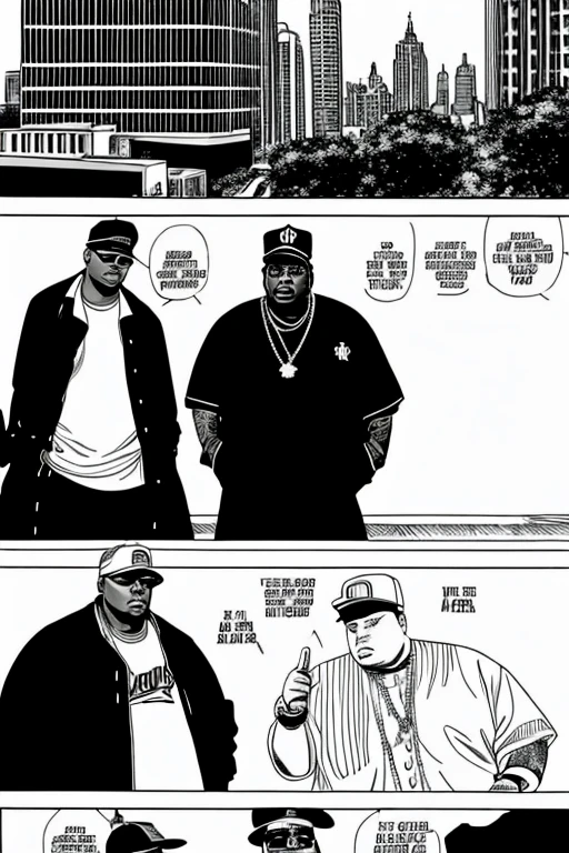 los raperos de nueva york y los angueles. thupac y notorious big, en sus ropas la palabra [ LA KLIKA SKUAD ].ropa estilo urbana 90s. u.s.a [ MANGA]. pag.1,2,3y4. 