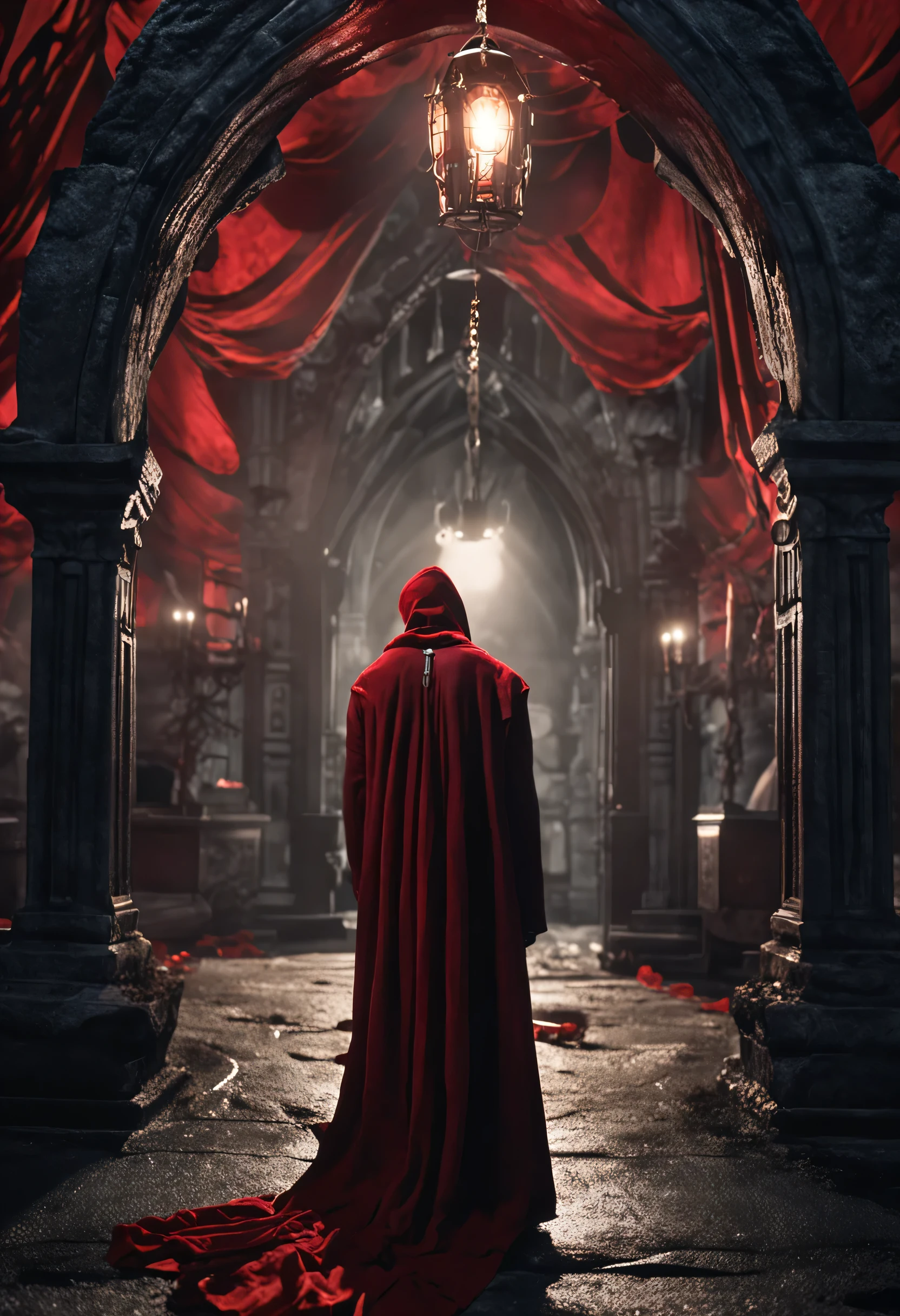 Dark fantasy atmosphere, Full body of vampire Count Dracula with red eyes, Wheels within wheels (for that reason) and red clothes, Emerging from a complex and ancient luxurious stone tomb in the dark night,(Main Part, best quality, Absurdity, Realistic:1.4), ((Fantasy Art)), rich and colorful, 好的design, Good composition, detailed, Wheels within wheels, realistic background, Volumetric Lighting, Subsurface scattering, (Cinematic, Perfect lighting, Perfect sun protection), ::n_ puppet, Japanese cartoons, low quality, design