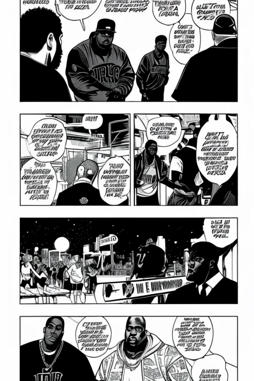 (comic), los raperos de nueva york y los angueles. thupac y notorious big, modelando ropa de marca LKCwearStreet,playeras, sudaderas,camisetas, todas van con la palabra ( LA KLIKA SKUAD ).en la parte de enfrente.  ropa estilo urbana 90s. u.s.a [ MANGA]. pag.1,2,3y4. 