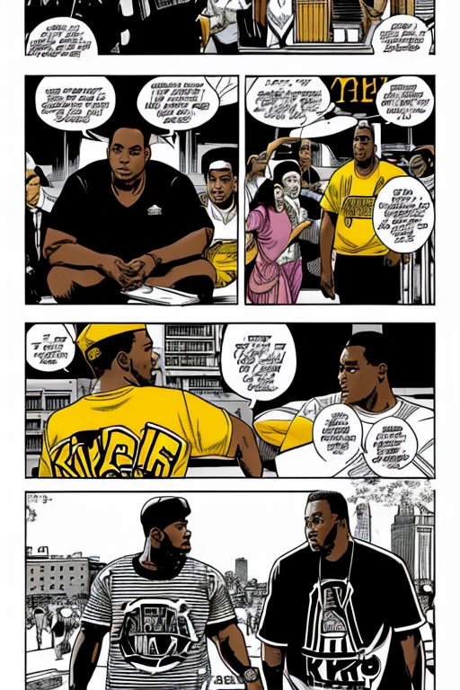 (comic), los raperos de nueva york y los angueles. thupac y notorious big, modelando ropa de marca LKCwearStreet,playeras, sudaderas,camisetas, todas van con la palabra ( LA KLIKA SKUAD ).en la parte de enfrente.  ropa estilo urbana 90s. u.s.a [ MANGA]. pag.1,2,3y4. 
