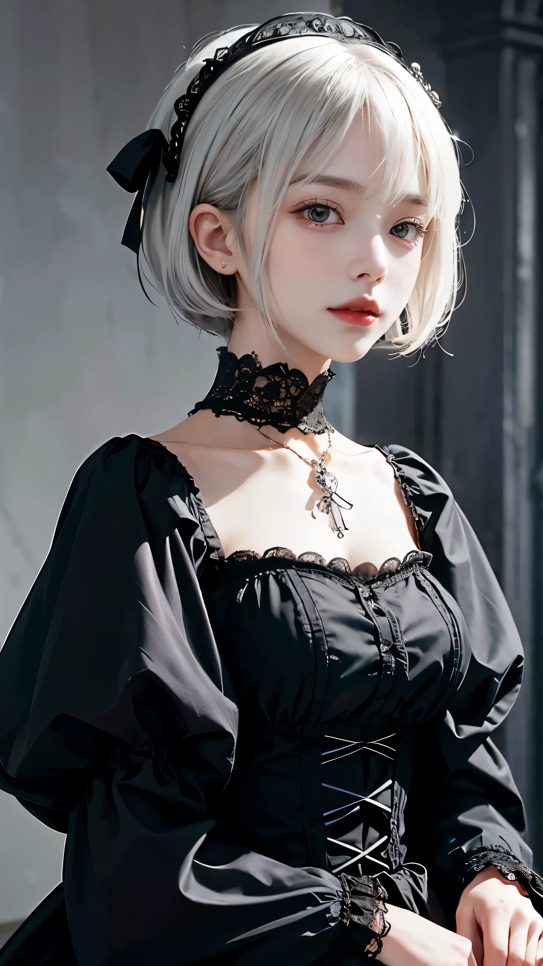 Please draw a super beautiful girl with short white bob hair wearing a Gothic Lolita outfit..。She exudes elegance and darkness.、She exudes the unique beauty of gothic Lolita fashion.。Her white hair was tied into a neat short bob.、it highlights her individuality and sophisticated beauty.。
Her gothic lolita costume designs are dark and luxurious.、it brings out her elegance and mysterious charm.。lace and ribbons、frills and other embellishments、it is a hallmark of her Gothic Lolita style.。Her posture is very elegant、it expresses her deep worldview hidden inside her.。
Her eyes sparkle with mystery、Plus her charming smile、it highlights her individuality and charm.。Her smile has a unique charm、She exudes confidence and sophistication in gothic Lolita fashion.。Her appearance美しく、Her presence stands out in the world of gothic Lolita.。
This super beautiful girl with white bob short hair and Gothic Lolita style is、it has a unique charm and sophisticated beauty.。Her appearance、Her presence in the Gothic Lolita fashion world blends with glamor.、it'Fascinating and mysterious sight.。