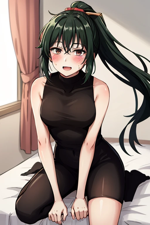 ((highest quality)), ((masterpiece)), (be familiar with), Perfect Face, indoor, Bedroom, Watching the audience,
One woman, Zenyuan Maki,
Open Mouth, Ecstatic expression, blush, smile,
Small breasts, Flat Chest, Young Girl, , , Girl,
Long Hair, ponytail,
Leg spread,