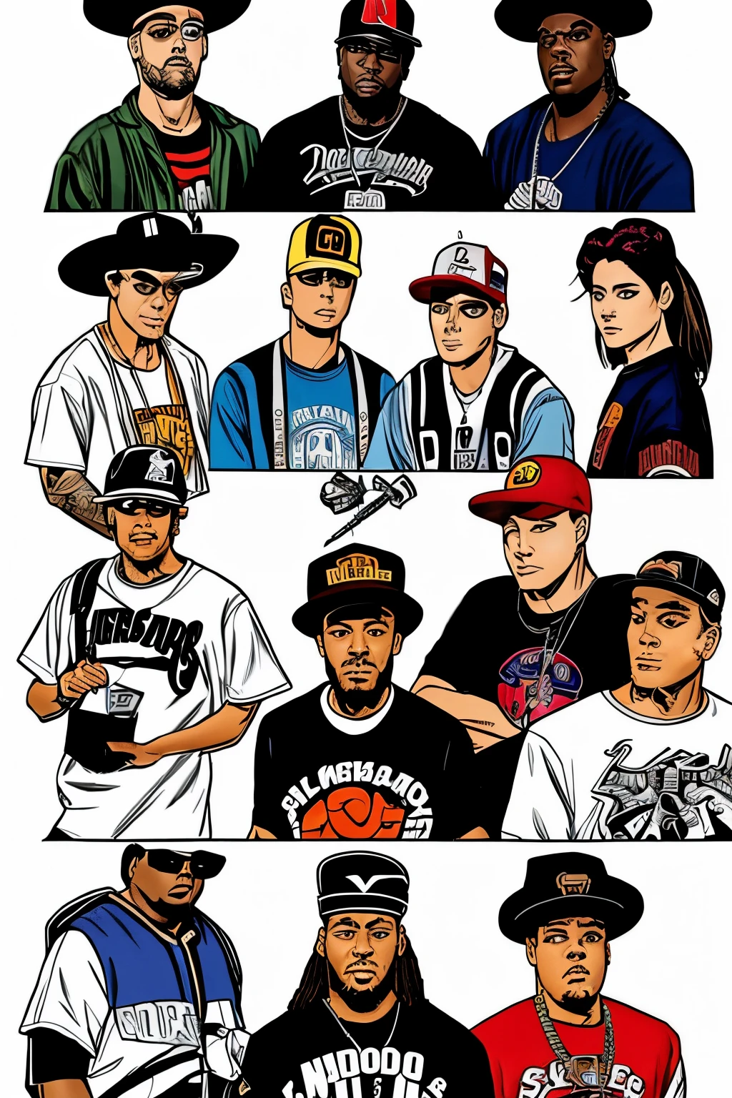 (comic), los raperos de los 90s, old school versus, vs raperos 2000s new school. ice cube, dree. snoop dog, thupac y notorious big, modelando ropa de marca LKCwearStreet,playeras, sudaderas,camisetas, todas van con la palabra ( LA KLIKA SKUAD ).en la parte de enfrente.  ropa estilo urbana 90s. u.s.a [ MANGA]. pag.1,2,3y4. 