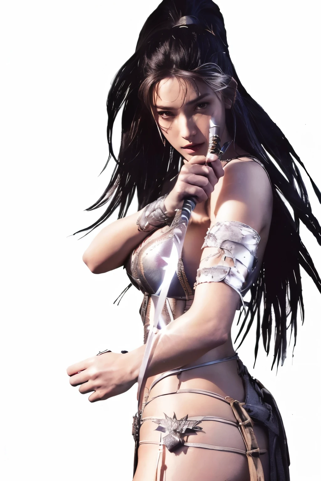 a close up of a woman in a costume holding a knife, beautiful female warrior, a beautiful woman warrior, female warrior, fantasy woman, warrior princess, hyperrealistic luis royo, she is holding a sword, portrait of tifa lockhart, warrior girl, she is holding a katana sword, warrior woman, digital fantasy art, tifa, in style of luis royo