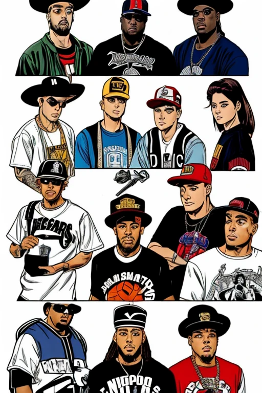 (comic), los raperos de los 90s, old school versus, vs raperos 2000s new school. ice cube, dree. snoop dog, thupac y notorious big, modelando ropa de marca LKCwearStreet,playeras, sudaderas,camisetas, todas van con la palabra ( LA KLIKA SKUAD ).en la parte de enfrente.  ropa estilo urbana 90s. u.s.a [ MANGA]. pag.1,2,3y4. hd. 4k