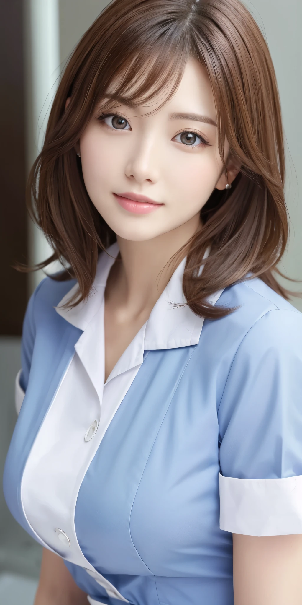 masterpiece、highest quality、High resolution、table top、wallpaper、realistic、bright lighting、professional lighting、face light、smooth lighting、japanese woman、adult woman、Beautiful woman、actresodeled、gravure、sexy、super beautiful、beautiful skin、beautiful and detailed eyes、detailed face、slim、Medium large breastedium to large breasts、short hair、brunette colored hair、brown eyes、look at the camera、Nurse Uniform、doctor uniform、Dental Hygienist Uniform、paramedic uniform、