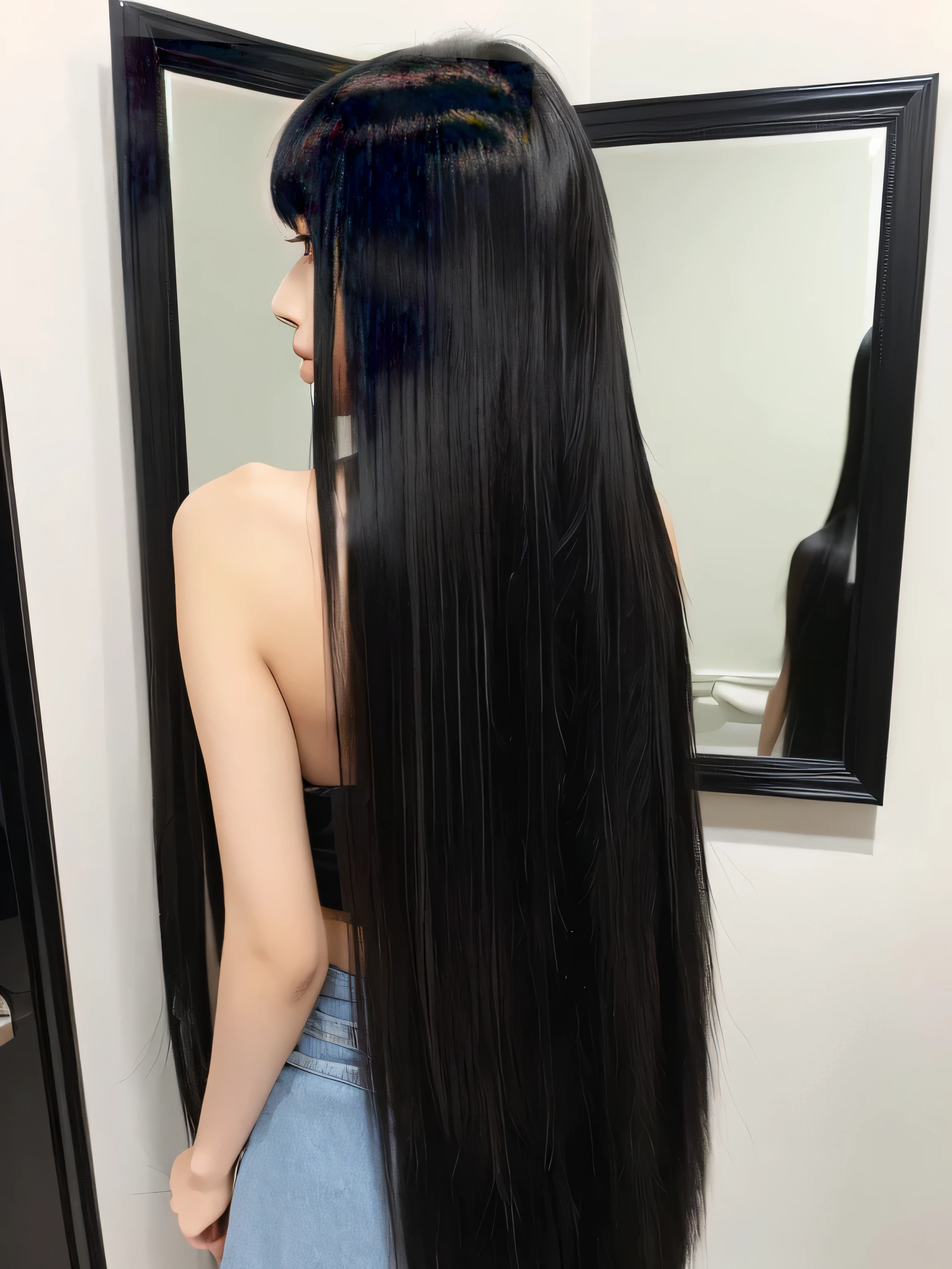 ((Random poses that show as much back and hair as possible:1.3)) ((Beautiful 12-year-old junior high school girl with long black hair, girl with super length Hair, extremely length Hair, extra length Hair, very long, Flowing Hair, very length Hair, length Hair girl, very long, Flowing black hair, length Hair windy, Very long black hair, length, Flowing Hair, length and curly hair, with length Hair, length Hair!!!! Stand in front of a mirror Her highest quality hair is long and straight., very long, highest quality black hair, length hair in the center, Highest quality long straight hair, length, straight, beautiful, High quality hair, length and free black highest quality straight hair, length Hair, length and straight, highest quality black hair, Perfect silky straight hair of the highest quality, straight, highest quality black hair, length black straight hair, length, Thin black hair Her hair is long and straight, very long black hair, length hair in the center, length straight hair, length, straight, beautiful hair of the highest quality, length Hair, length, straight black hair, length and free straight black hair, straight black hair)) (Her bangs are perfect.:1.3) (Pure white wall background:1.8. Photo of upper body from waist up) (Japan'The cutest 12 year old hair model) (She looks at the viewer with a very seductive expression..) ((highest quality)), ((masterpiece)), (Familiar) (Get used to it) Perfect Face (Her skin is a typical Japanese skin color.、And very detailed) (Big Breasts:1.3) (She is wearing a light blue skirt and a white blouse..) (She has a beautiful face and a slim figure..., Narrow eyes) (She has perfect beautiful makeup and face Lipstick is light red A solid eyeliner) ((Rich 1.4)) (Extremely detailed 8K) (Ultra-fine skin texture 1.4) (Actual, Vibrant:1.4), double eyelid Sharp focus:1.2、Beautiful woman:1.4 Dynamic Lighting (Genuine RAW photos taken by professional photographers) (Her long bangs、Well Organized) (Turn your whole body to the viewer) Professionally lit from the front (She has a bright and cheerful face) (Above the knee shot:1)