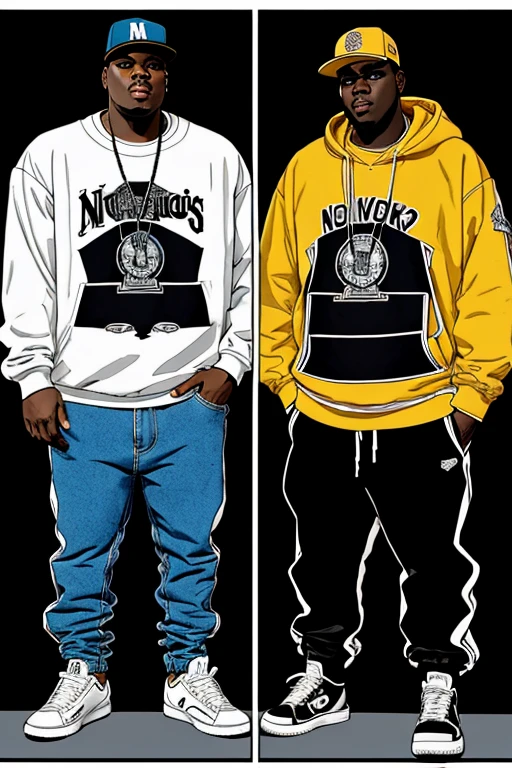 los raperos de nueva york y los angueles. thupac y notorious big, en sus ropas la palabra [ LA KLIKA SKUAD ].ropa estilo urbana 90s. u.s.a [ MANGA]. pag.1,2,3y4. 