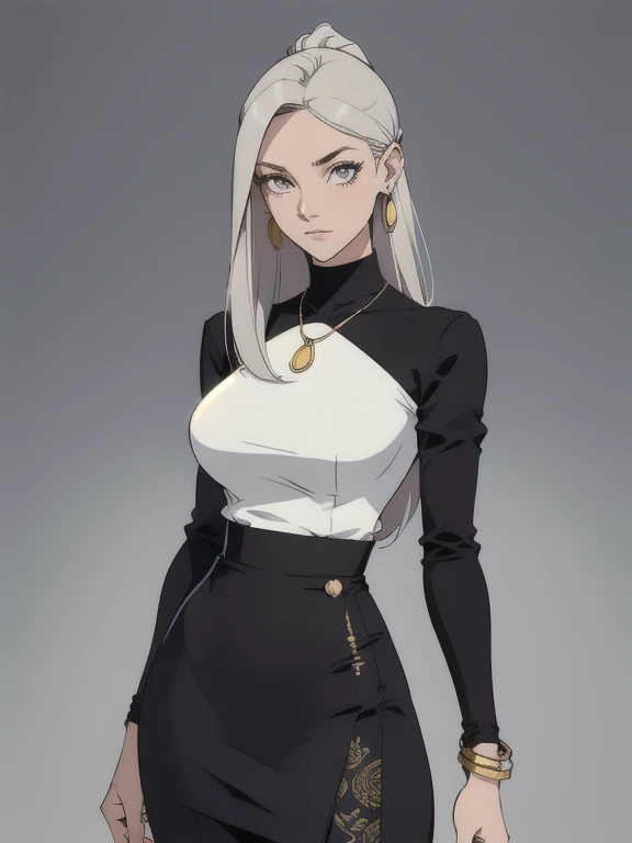 inventar, mascara, limpar, desenhos afiados, silhuetas fluidas, camisa apertada, ((high waist pencil skirts)), simple blouse with buttons, asymmetric, Geometric, Materiais e designs elegantes e luxuosos, simples, minimal accessories, Fine silver or gold necklaces and rings, simples bangles, Designs diferenciados, silhuetas simples, V Profundo, decote, decote, vestido vermelho, loiro platinado, chic and mature print, estilo simples e sofisticado, elegance, Minimalismo, materiais de alta qualidade, cool and urban print, alta moda, seios grandes, Agile, simplicity and sophistication,