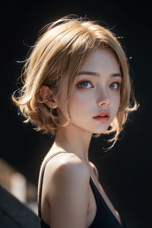 18-year-old woman, Blonde, (Hyperfade:1.3), Dark theme, soothing color tones, muted colors, high contrast, (The skin texture is natural., Surreal, soft light, sharp)