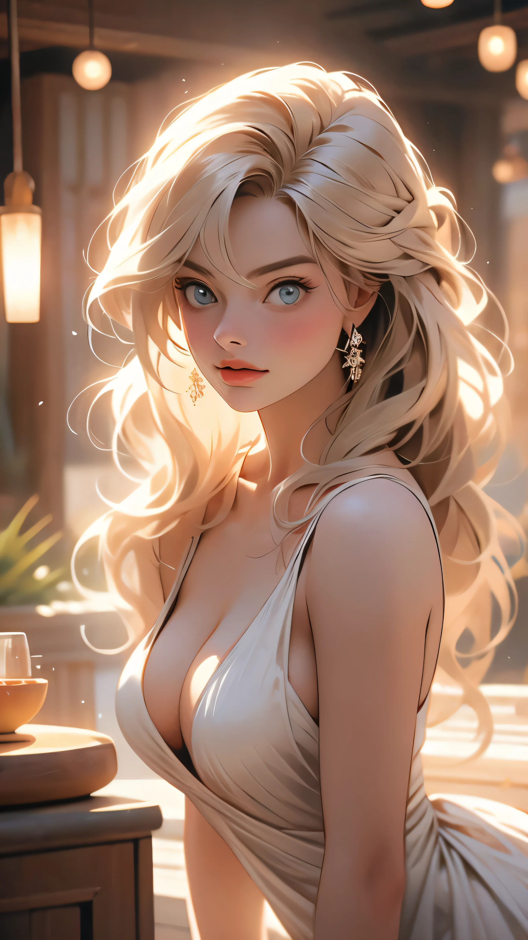 Makima with Margot Robbie's face (Chainsaw Man), highest quality, Very detailed, 1 girl, alone, Standing ceremony, Redhead, Long braided hair, Golden Eyes, bangs, Naked Women,Very small pointy breasts, White bikini swimsuit, Looks lewd,, (bad: 1.2),Exposing breasts, Looking at the audience,Spread your legs, (Face to face: 1.3), (Dark Background, rock: 1.3), Full Shot, Crisp contrast, Beautiful fine details, Sleeping girl,White panties,High heels,,The happi coat is open,I can see your underwear,