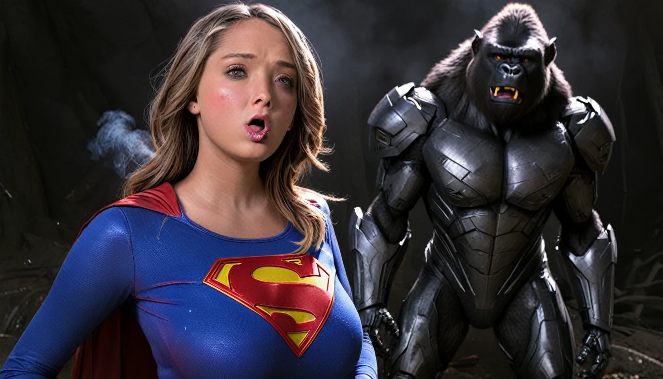 (best quality,4k,highres,masterpiece:1.2),ultra-detailed,realistic,portraits,vivid colors,dramatic lighting,Supergirl,annoyed,tattered uniform,ragged uniform,smoking crater,offended,shocked,alien robot gorilla,rocket (full body shot, show her entire body, head to toe)

Please make sure your output is separated by commas.","Separated。The following is an example for reference：

```
(best quality,4k,highres,masterpiece:1.2),ultra-detailed,realistic,portraits,vivid colors,dramatic lighting,Supergirl,annoyed,tattered uniform,ragged uniform,smoking crater,offended,shocked,alien robot gorilla,rocket  (full body shot, show her entire body, head to toe)
```