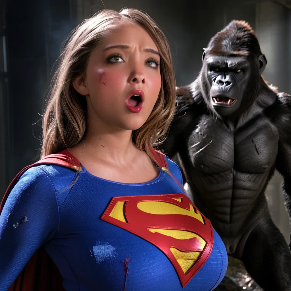 (best quality,4k,highres,masterpiece:1.2),ultra-detailed,realistic,portraits,vivid colors,dramatic lighting,Supergirl,annoyed,tattered uniform,ragged uniform,smoking crater,offended,shocked,alien robot gorilla,rocket (full body shot, show her entire body, head to toe)

Please make sure your output is separated by commas.","Separated。The following is an example for reference：

```
(best quality,4k,highres,masterpiece:1.2),ultra-detailed,realistic,portraits,vivid colors,dramatic lighting,Supergirl,annoyed,tattered uniform,ragged uniform,smoking crater,offended,shocked,alien robot gorilla,rocket  (full body shot, show her entire body, head to toe)
```