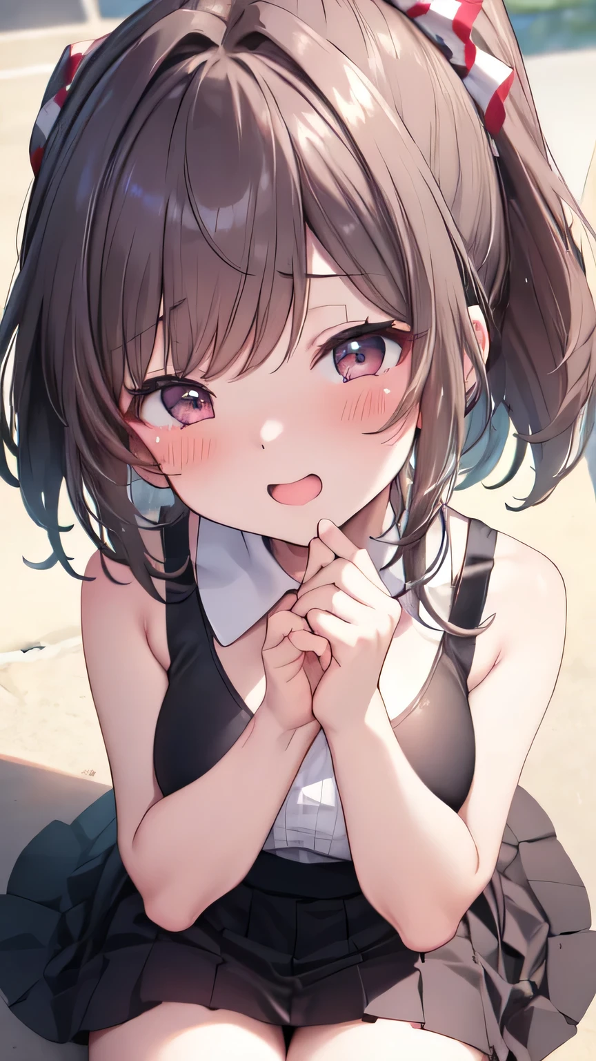 Very detailed、(8k, RAW Photos, highest quality, masterpiece:1.2), (Very detailed 8k wallpaper),shape、Professional Lighting,Sharp focus, Written boundary depth、
Browsing Caution、Clear Eyes、Perfect Anatomy、pretty girl、、、High Ponytail、Big Breasts、(blush:1.5)、Open Mouth、、(Micro Mini Skirt:1.2)、(Looking up:1.5)、(wariza:1.3)、(Close up on face:1.1)、Accentuate your thighs、(From above:1.3)、
