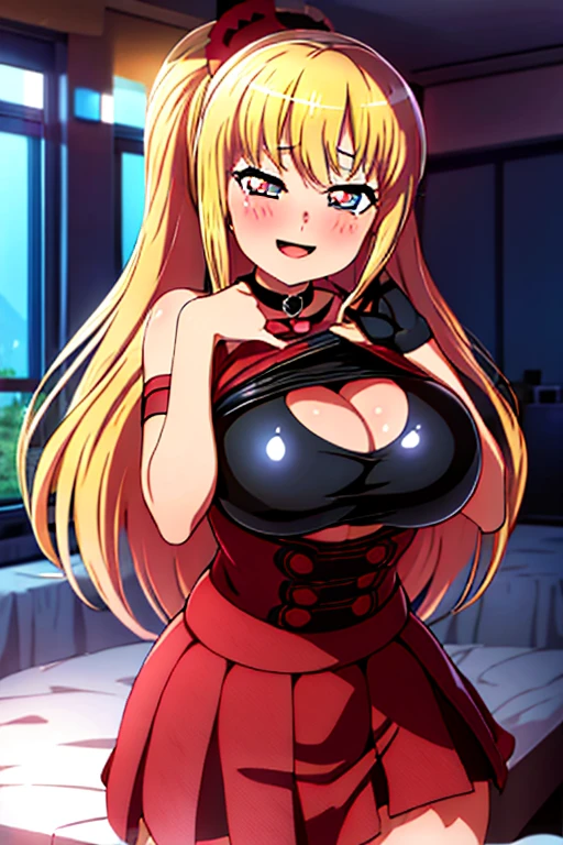 masterpiece, best quality, ultra-detailed, kawaii, cute, lovely, sexy, ero, extremely detailed, 4K, 8K, best quality, beautiful, anime style, in the classroom, a cute girl, latex bodysuit, beautiful eyes, large breast, ahegao ,sono bisque doll wa koi wo suru,kitagawa marin,blonde hair,long hair,red eyes,smile,naughty face,open mouth,seductive smile,medium large breasts, black choker,lift up skirt,sexy pose,seductive smile,heart-shaped pupils