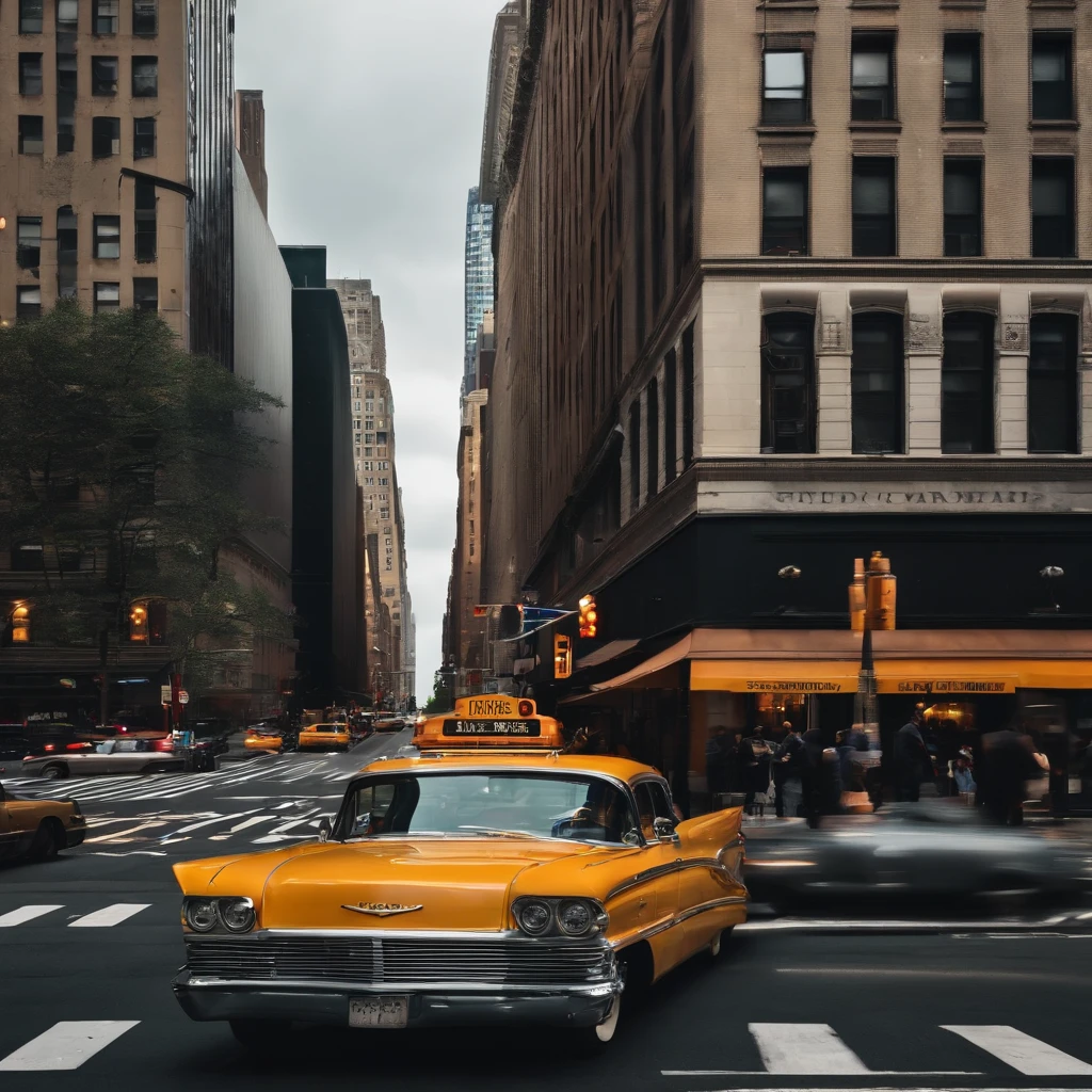 New York City with its buildings and cars passing by