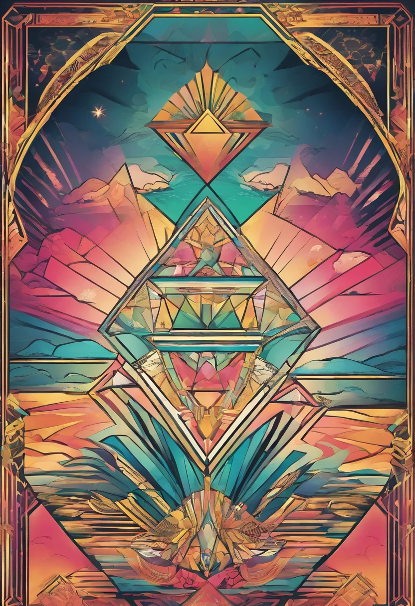 A flying diamond ark，There is a rainbow in the sky，gorgeouysterious，An atmosphere full of dreams and hope，The best of art．