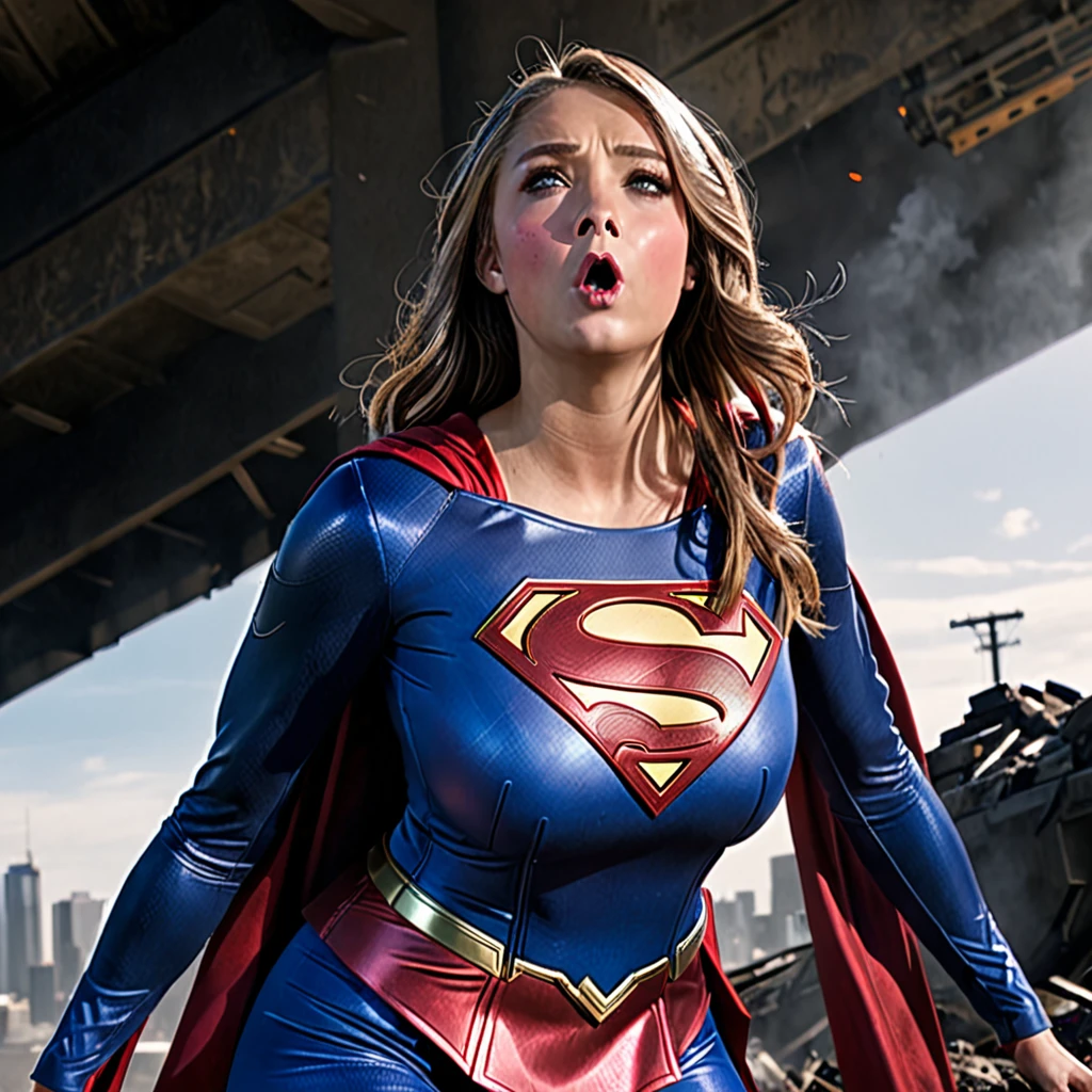 (best quality,4k,highres,masterpiece:1.2),ultra-detailed,realistic,portraits,vivid colors,dramatic lighting,Supergirl,annoyed,tattered uniform,ragged uniform,smoking crater,offended,shocked,alien robot gorilla,rocket (full body shot, show her entire body, head to toe) Please make sure your output is separated by commas.","Separated。The following is an example for reference： ``` (best quality,4k,highres,masterpiece:1.2),ultra-detailed,realistic,portraits,vivid colors,dramatic lighting,Supergirl,annoyed,tattered uniform,ragged uniform,smoking crater,offended,shocked,alien robot gorilla,rocket (full body shot, show her entire body, head to toe) ```