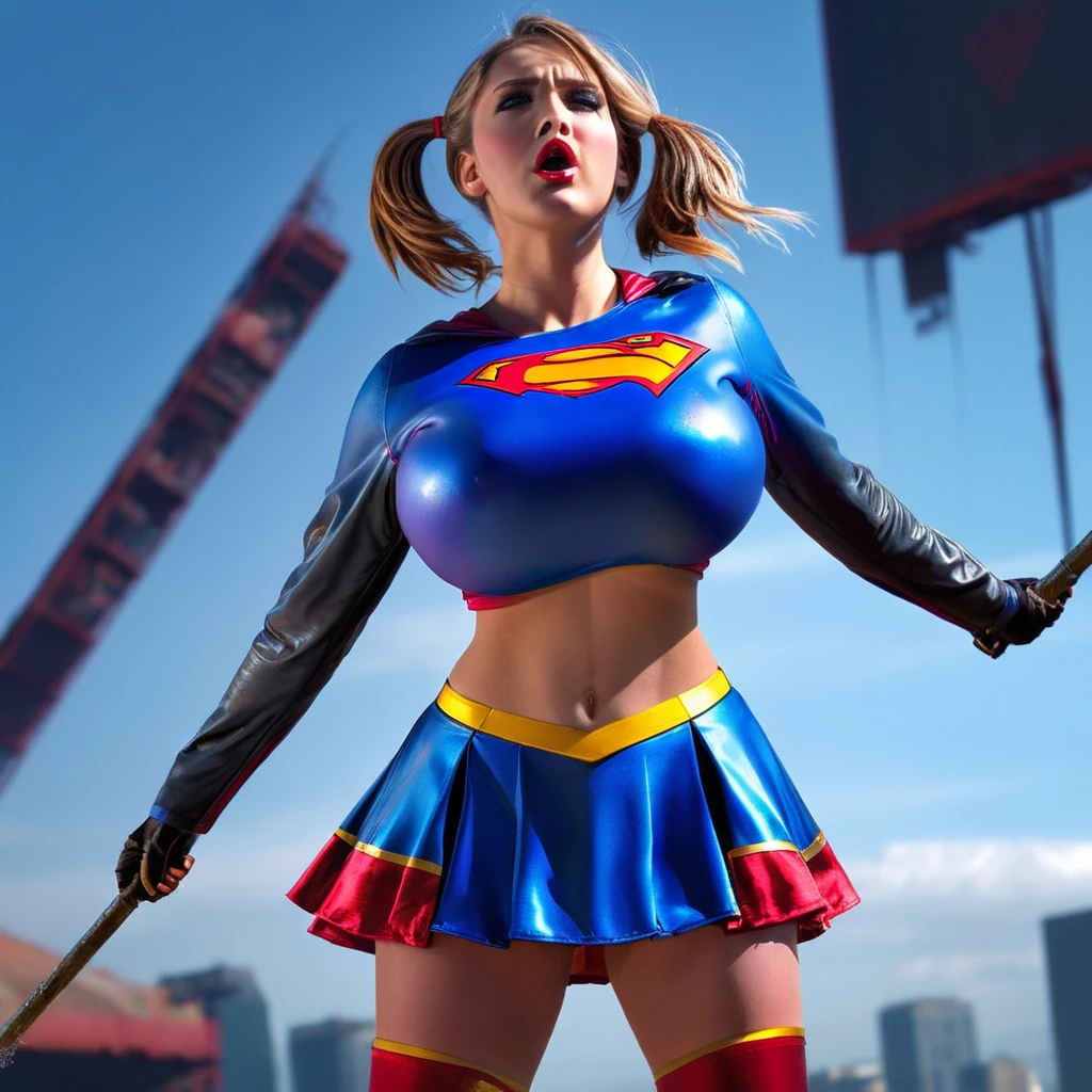 (best quality,4k,highres,masterpiece:1.2),ultra-detailed,realistic,portraits,vivid colors,dramatic lighting,Supergirl,annoyed,tattered uniform,ragged uniform,smoking crater,offended,shocked,alien robot gorilla,rocket (full body shot, show her entire body, head to toe) Please make sure your output is separated by commas.","Separated。The following is an example for reference： ``` (best quality,4k,highres,masterpiece:1.2),ultra-detailed,realistic,portraits,vivid colors,dramatic lighting,Supergirl,annoyed,tattered uniform,ragged uniform,smoking crater,offended,shocked,alien robot gorilla,rocket (full body shot, show her entire body, head to toe) ```