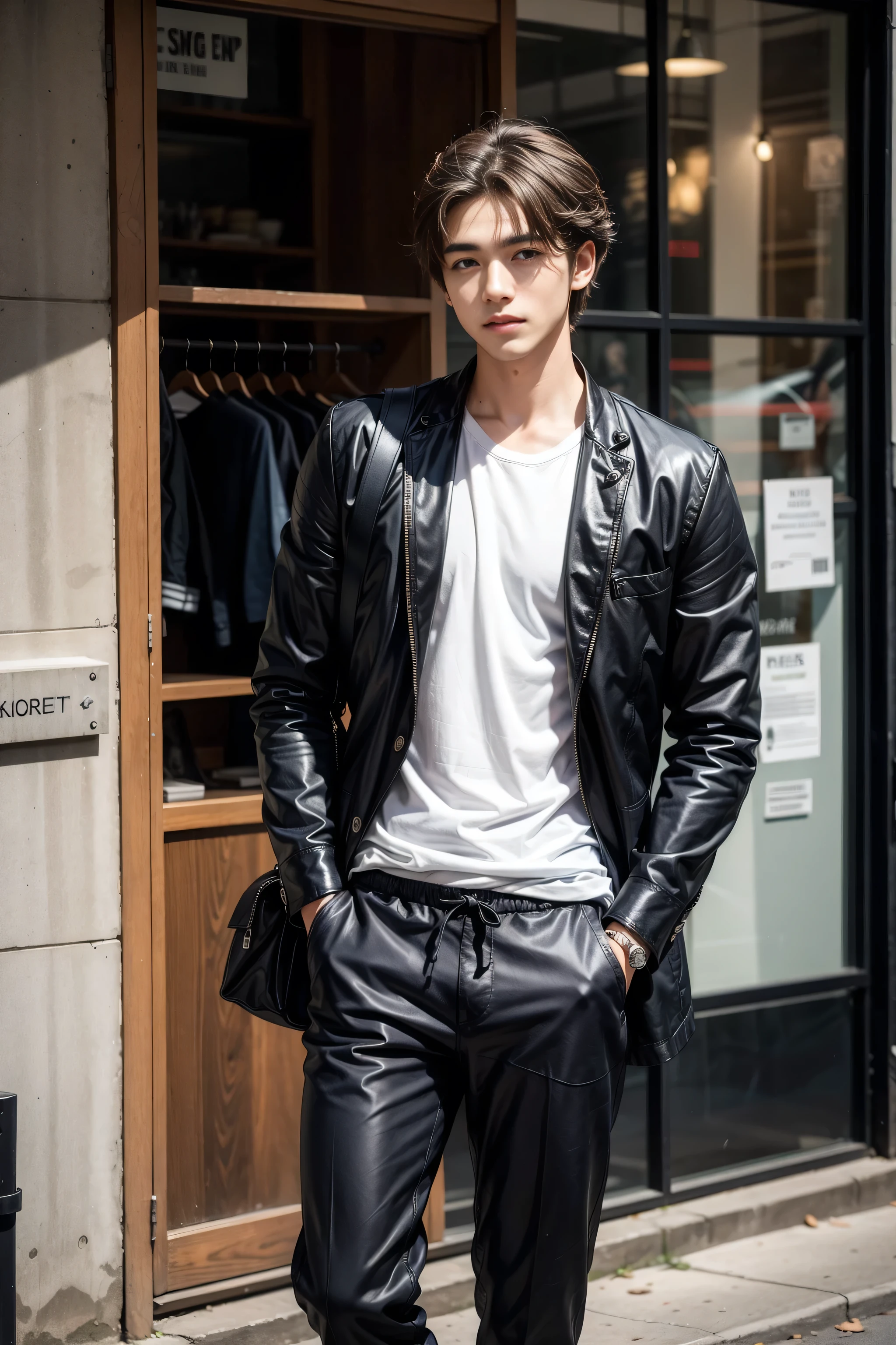 handsome men casual clothes with short pant ,street ,solo