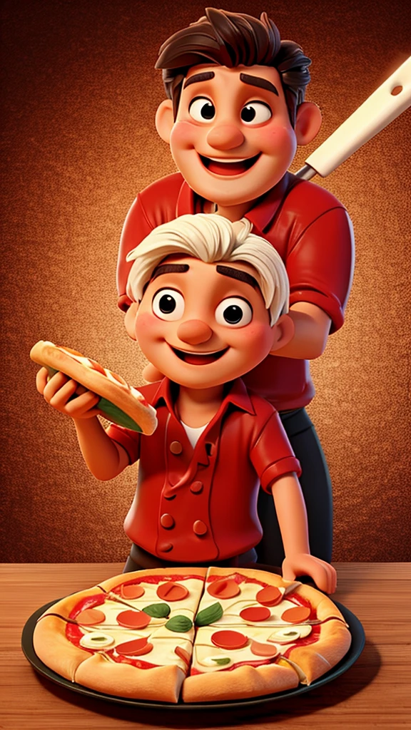 Pizzaiolo fazendo uma pizza feliz