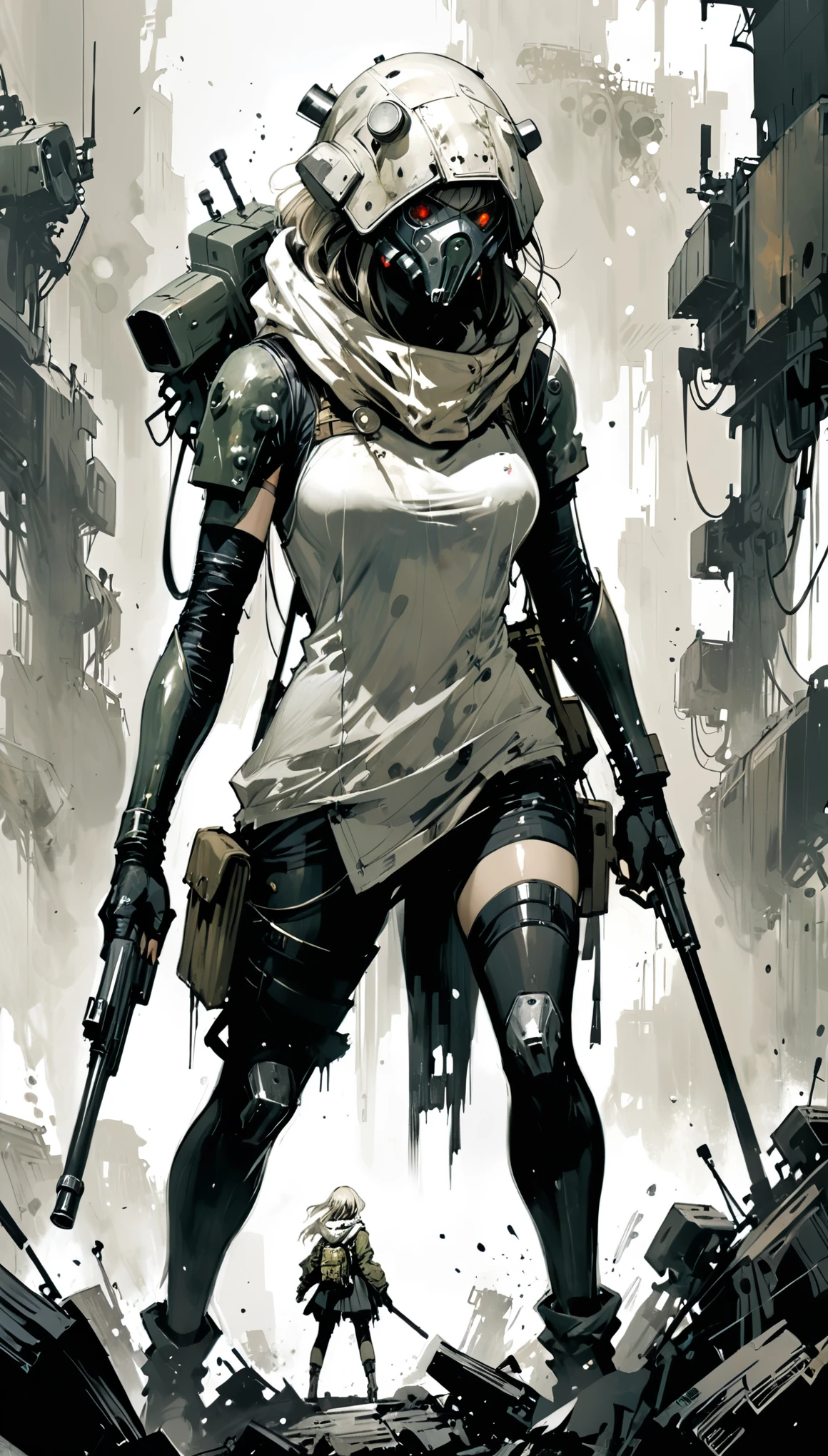 in style of Ashley Wood，1girl,Character Design and Doomsday，