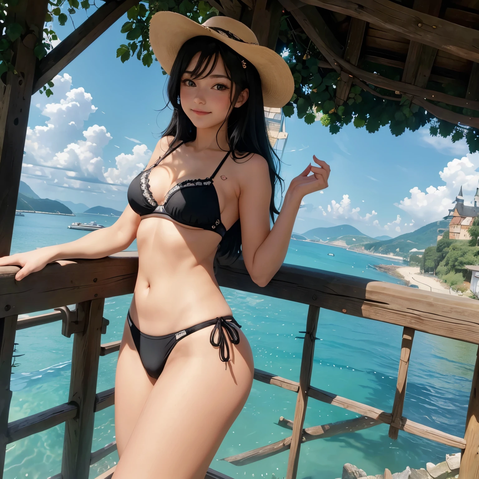 Fotorealistisch weiblich, highres, Tier_Ohrs, Schwanz, Badeanzug, Bikini, Palme_Baum, Fuchs_Schwanz, kurzs, Fuchs_Ohrs, Schal, gestreift_Bikini, Baum, offen_Mund, smile, vorne binden_Spitze, gestreift, vorne binden_Bikini, Tier_Ohr_Flaum, Allein, braun_Haar, Ozean, Tag, Visier_Deckel, Wolke, Himmel, kurz_kurzs, Blau_Himmel, Fuchs_Schwanz, Breasts, Fuchs_girl, Wasser, lehnend_nach vorne, Nabel, Fuchs_Ohrs, Heiligenschein