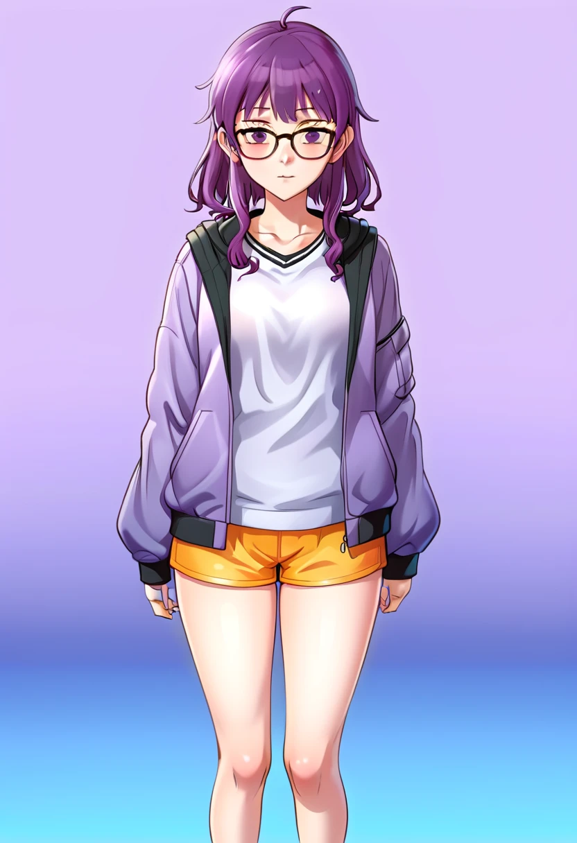 Purple hair and glasses、Anime characters, Marin Kitagawa Fanart, Anime Moe Art Style, Cute girl anime visuals, Female protagonist 👀 :8, Short full body portrait!,Arale-chan，Official character art, safebooru anime images, Official Art, 2D Anime Style, Anime charactersとして, Hinata Hyuga