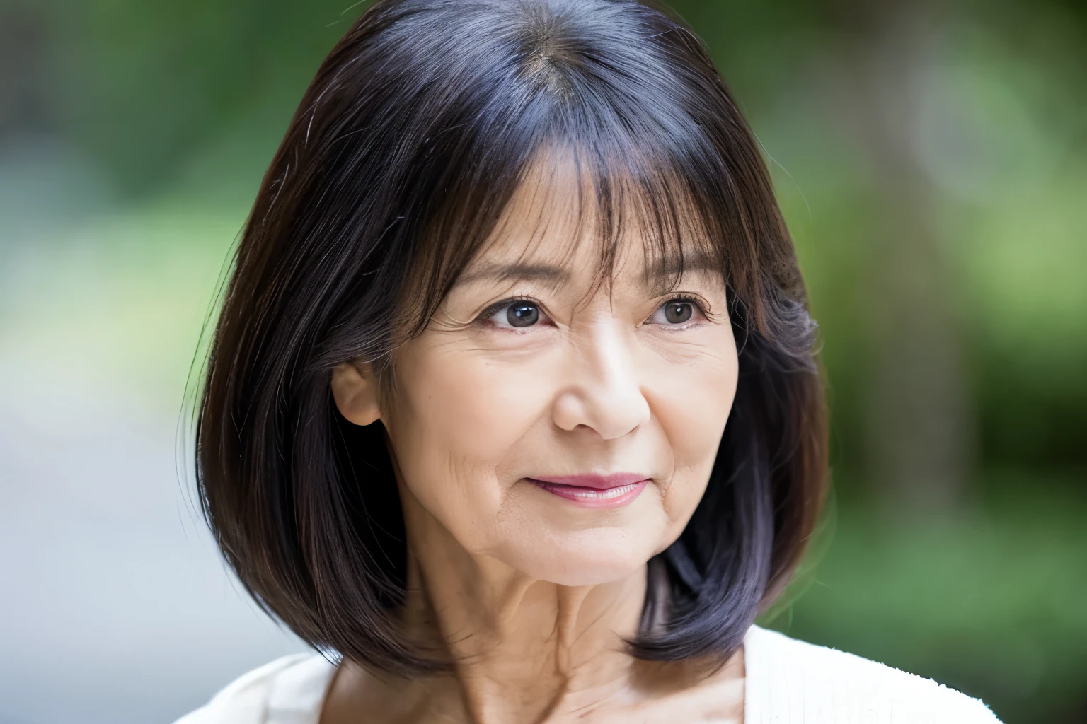60-year-old woman　1 person　gloss々Hair　looking at the camera　Medium Hair　Straight Hair　Japanese women　Black Hair