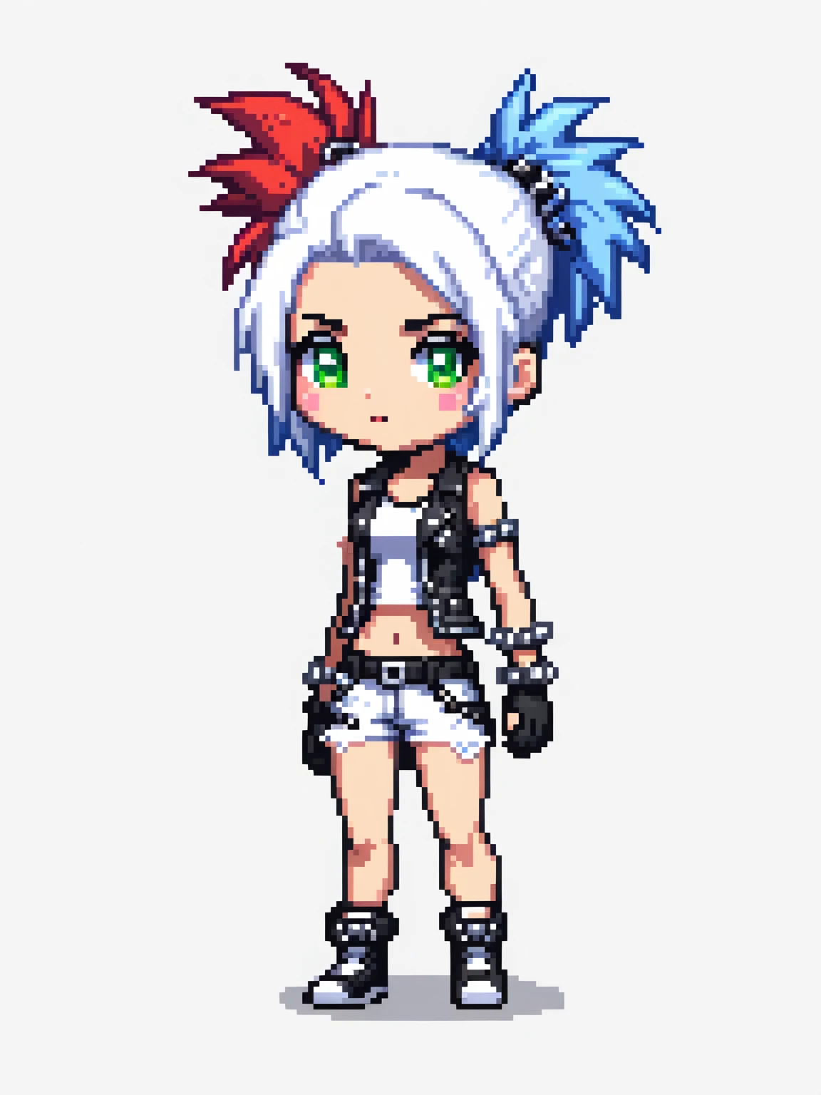 pixel art, punk woman, character de jogo adulto, color white, roupa white, simple white background, game icon, 64 bit style