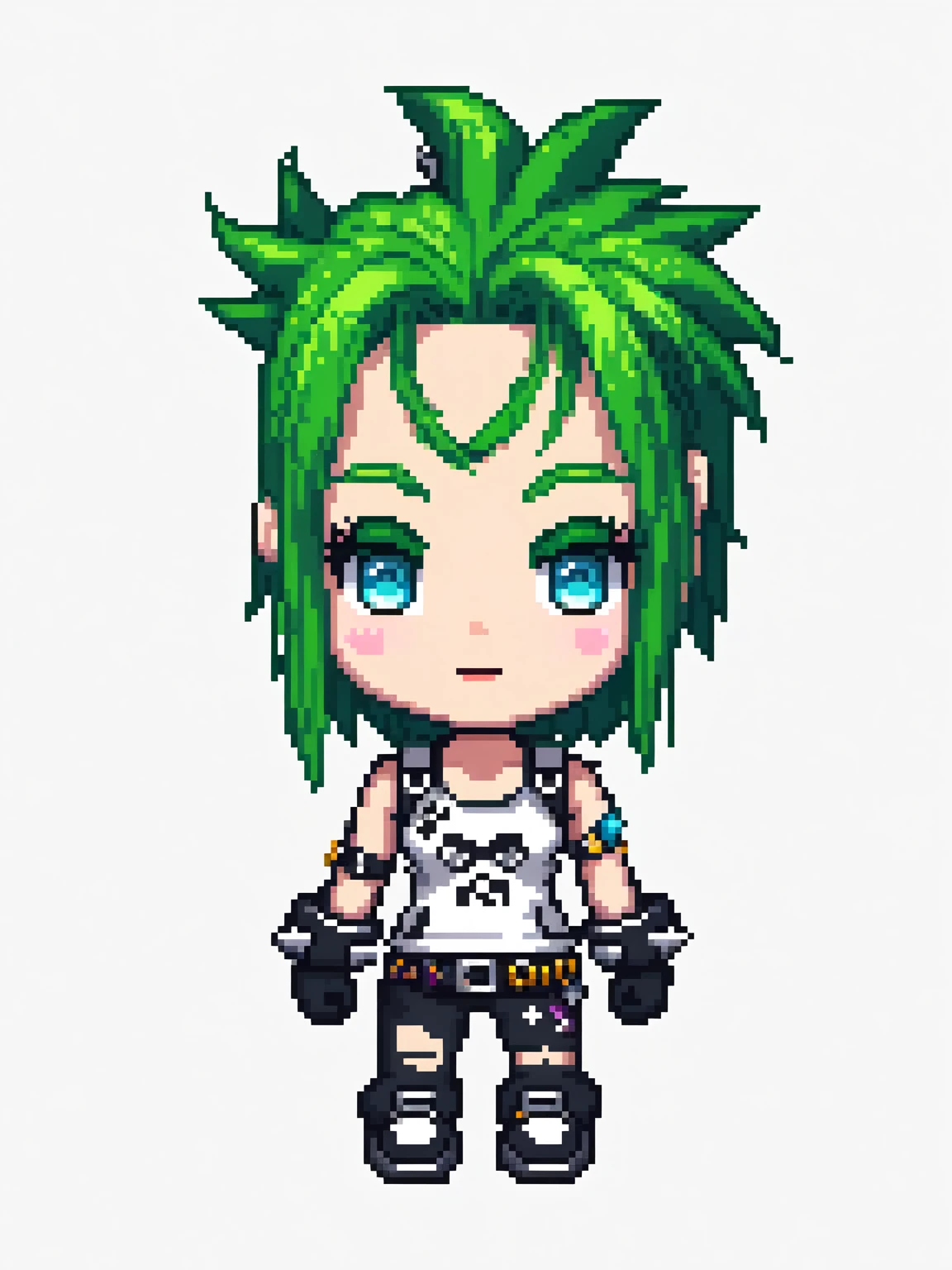 pixel art, punk woman, character de jogo adulto, color white, roupa white, simple white background, game icon, ?? bit style