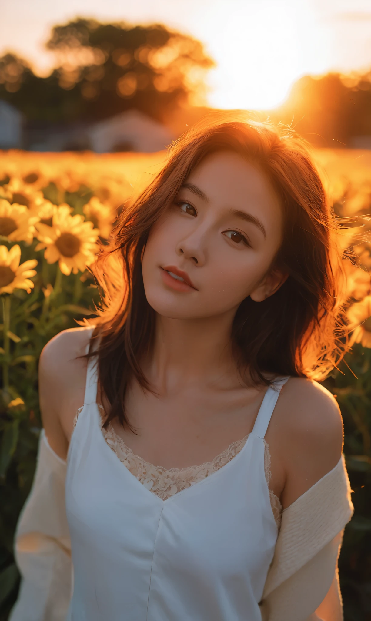 xxmixgirl, 1girl sunset details, Ultra-realistic dramatic lighting and shadows (commend, simulation, Kodak film) author:Brandon Woelfel Ryan McGinley
