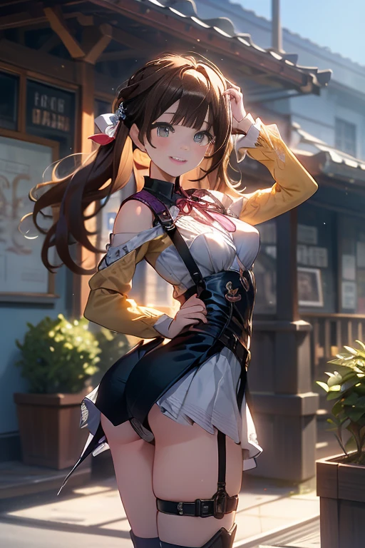 (from below:1.2),(from side:0.9), ((Face)), (Close-Up:0.4), 1female, teacher, wearing a hoodie, bootyshorts, Thicc, small breast, light colored hair, long hair, blue eyes, face to detail, detailed eyes, the background is a pizzaria, smiling, highest quality, (RAW photo:1.2)(Curve,Model,glamor:1.5),Beautiful breasts,Farbe_aberration,beautiful detailed shadow,Beautiful eyes,Beautiful body,Beautiful skin,beautifull hands,(medium_breasts:1.5),Brown hair,watching at viewers,black suspenders,Bulging big,breasts,walls: Black miniskirt, garters, Gaze, Small face,bangss,holster,Beautuful Women,hands up,leg holster,Gaze,black boots panty shot, provocation,flank,flank sweat soio,arm,,narrow waist,(with sparkling eyes and a contagious smile),her thin pubic hair, looking at viewer, pose muy sexy"