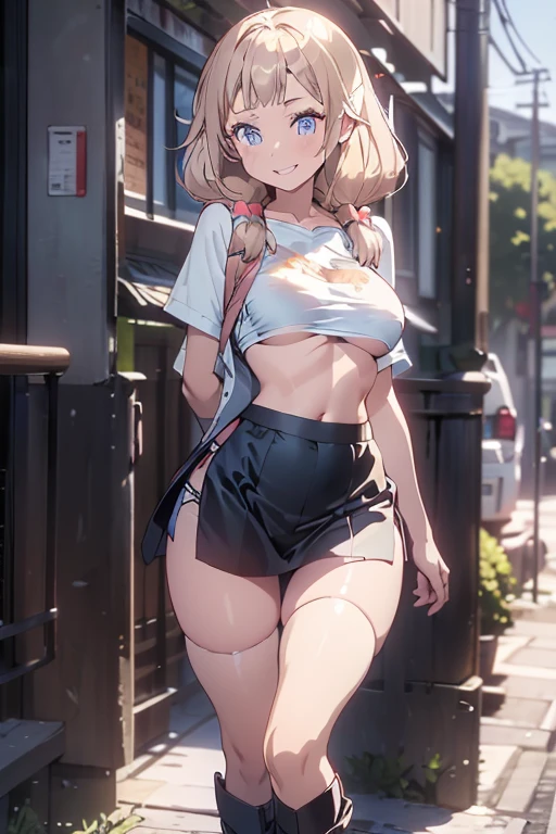 (from below:1.2),(from side:0.9), ((Face)), (Close-Up:0.4), 1female, teacher, wearing a hoodie, bootyshorts, Thicc, small , light colored hair, long hair, blue eyes, face to detail, detailed eyes, the background is a pizzaria, smiling, highest quality, (RAW photo:1.2)(Curve,Model,glamor:1.5),Beautiful ,Farbe_aberration,beautiful detailed shadow,Beautiful eyes,Beautiful body,Beautiful skin,beautifull hands,(:1.5),Brown hair,watching at viewers,black suspenders,Bulging big,,walls: Black miniskirt, garters, Gaze, Small face,bangss,holster,Beautuful Women,hands up,leg holster,Gaze,black boots  shot, provocation,flank,flank sweat soio,arm,,narrow waist,(with sparkling eyes and a contagious smile),her thin pubic hair, looking at viewer, pose muy "
