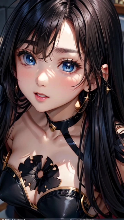 ((highest quality)), ((masterpiece)), (Very detailed), (Very high resolution), 4k, Anime 2D Rendering, Realistic,
One Girl:1.5,
BREAK Symmetrical Face:1.4, Perfect Face, Beautiful clavicle, Beautiful fingers, Beautiful breasts, (Slightly smaller chest),
Beautiful body, Beautiful thighs, Beautiful feet, Perfect round butt, (Detailed skin), Beautiful white skin:1.2, Shiny skin:1.4,
BREAK Baby Face, cute, 18-year-old,
Double eyelids, Natural eyebrows,
(Slanted Eyes), Beautiful and delicate eyes, Sparkling eyes, (Dark blue eyes),
Glossy mouth,
BREAK Beautiful Hair, Shiny Hair, Hair fluttering, (Black Hair), Long Hair:1.4,
BREAK Full body:1.6,
