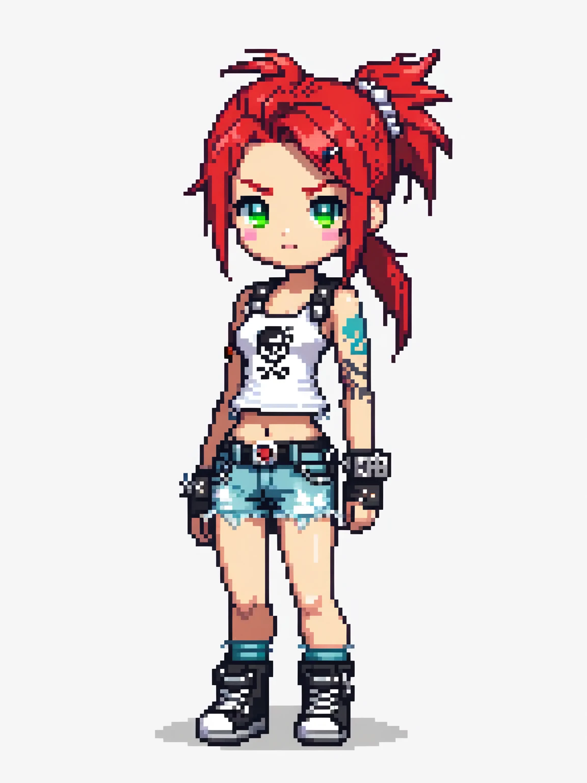 pixel art, punk rock, character de jogo adulto, color white, roupa white, simple white background, game icon, 64 bit style