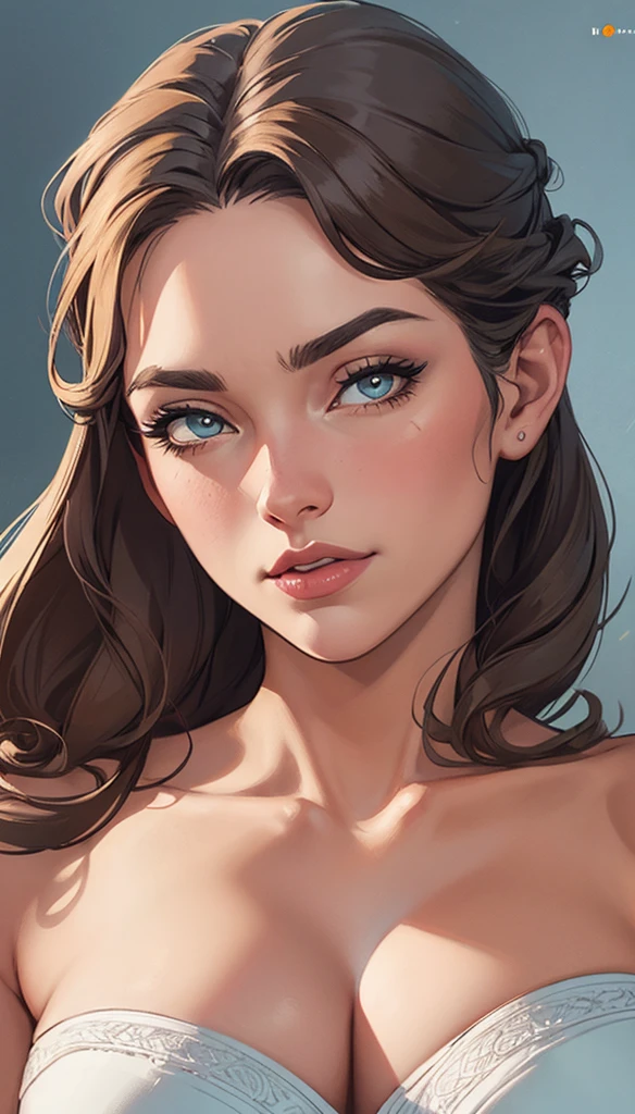 Character woman style beautiful breasts symmetrical medium breasts Fiona queen Anna of Arendelle with war marks Cartoon image of a woman .Ilustra??o estilo desenho animado, estilo de arte dos desenhos animados, estilo de arte dos desenhos animados, digital illustration style, estilo atompunk design de personagens altamente detalhado, arte digital detalhada coragem, Forest fan art, Design de personagens de retrato, beautiful digital illustration, retrato de alta qualidade, Arte em quadrinhos, mulher jovem cabelo com transas lindas . Queen Anna of ArendelleBeautiful lined eyes Medium large bust and wonderful sexy clothes. image expression of sexual desire from waist to head illustration Queen Anne of Arendelle atompunk style Fallout 4 style pose playboy magazine