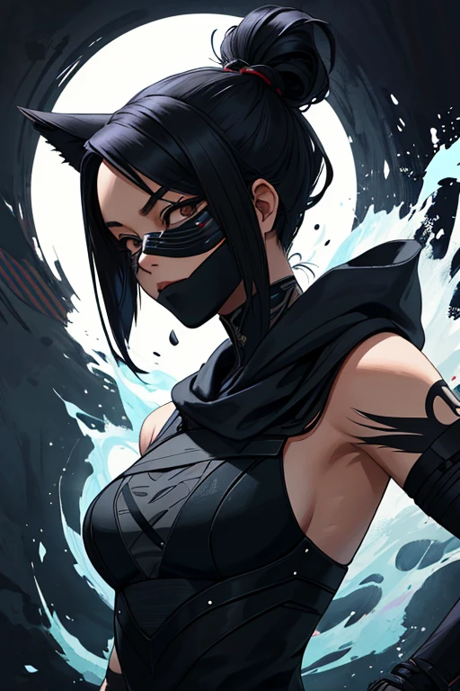 Xia, the orphaned teen, was adopted by the Anbu Black Ops and transformed into a formidable assassin in the Shinobi world. With her short, jet-black hair cascading down her shoulders, framing her face that is veiled beneath a mask, the resemblance to a crow's beak is uncanny and adds an air of mystery. Xia's stature is tall and elegant, exuding an aura of respect, yet she maintains a slightly flat-chested appearance. Her demeanor may be emotionally detached, but her fox-like eyes, hidden behind the mask, gleam with an intensity that betrays her exterior coldness.