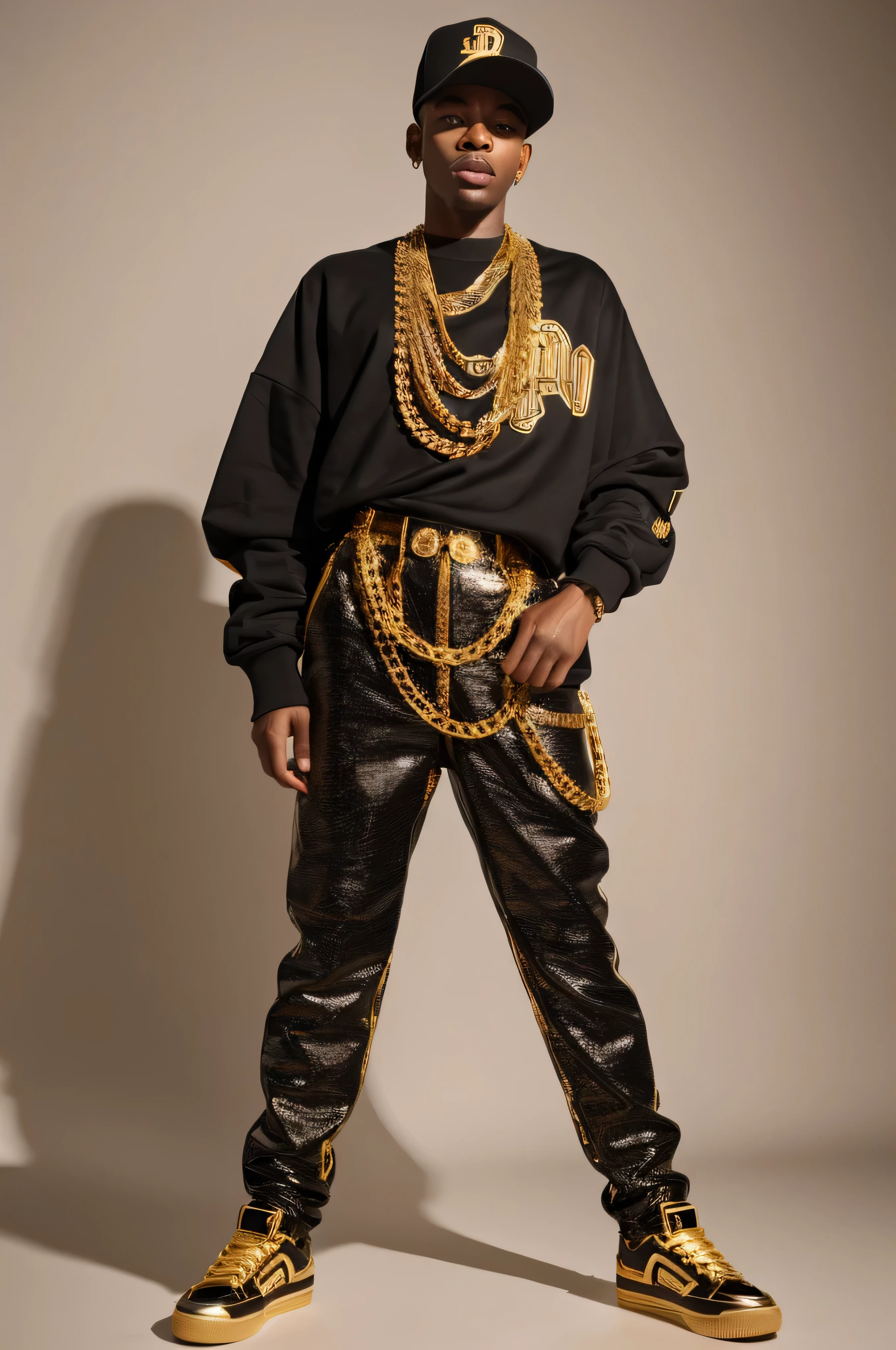 Black person，rapper，Full body image，8K，Large gold chain