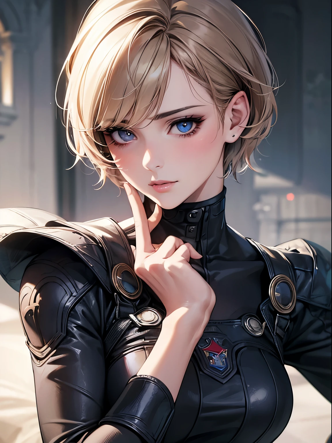 highest quality, Ultra-high resolution, (Realistic: 1.4), beautiful Eyes, Super beautiful, Very short hair, beautiful, beautiful Soldier, Eyes that beckon, Mistress&#39;s point of view, Attractive look, Sexy smile, Perfect Style, Perfect balance, Detailed skin, Mischievous Gaze