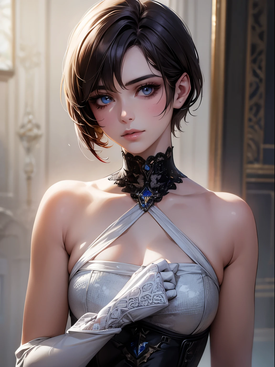 highest quality, Ultra-high resolution, (Realistic: 1.4), beautiful Eyes, Super beautiful, Very short hair, beautiful, beautiful Soldier, Eyes that beckon, ????????'s point of view, Attractive look, Sexy smile, Perfect Style, Perfect balance, Detailed skin, Mischievous Gaze