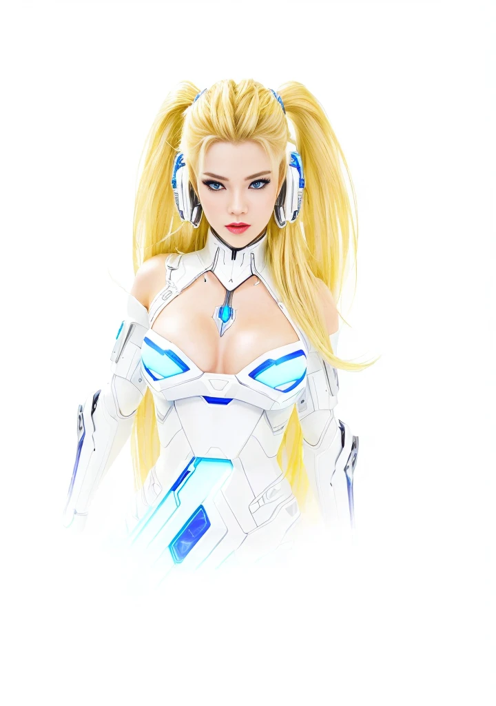 (Photorealistic:1.4) ultra realistic image of a cyber punk girl, (top-quality, 8K, 32K, masterpiece), (dynamic pose), ((facing camera)), (looking at camera), cowboy shot, ((long dark blonde straight hairs)), very large breasts with white cyberpunk armour, lipstick, ear rings and jewels,brown eyes, depth of field f/1.8, blue neon effects in cyberpunk armour, cinematic lighting