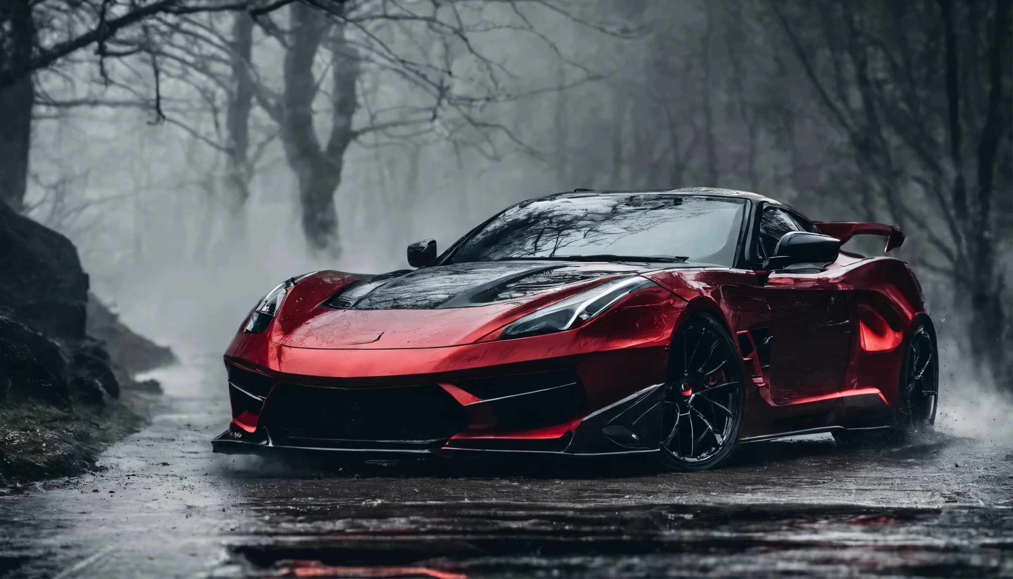 a close up of a fire sports car driving on a wet road, HQ 4K Phone Wallpaper, hq 4k обои, sportcar, awesome wallpaper, HD wallpaper, desktop background, 4K wallpaper, 4K wallpaper, sports car, cinematic front zip, Wide body, HD wallpaper for phone, High-quality desktop wallpapers, sports car, wallpaper for mobile phone, sports car, high quality wallpaper