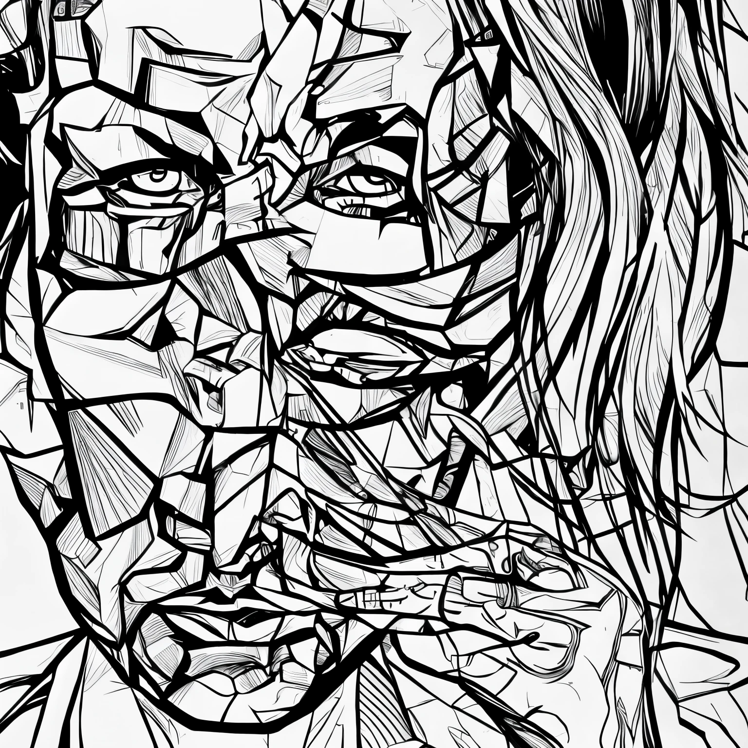 Man clawing at face line art black and white