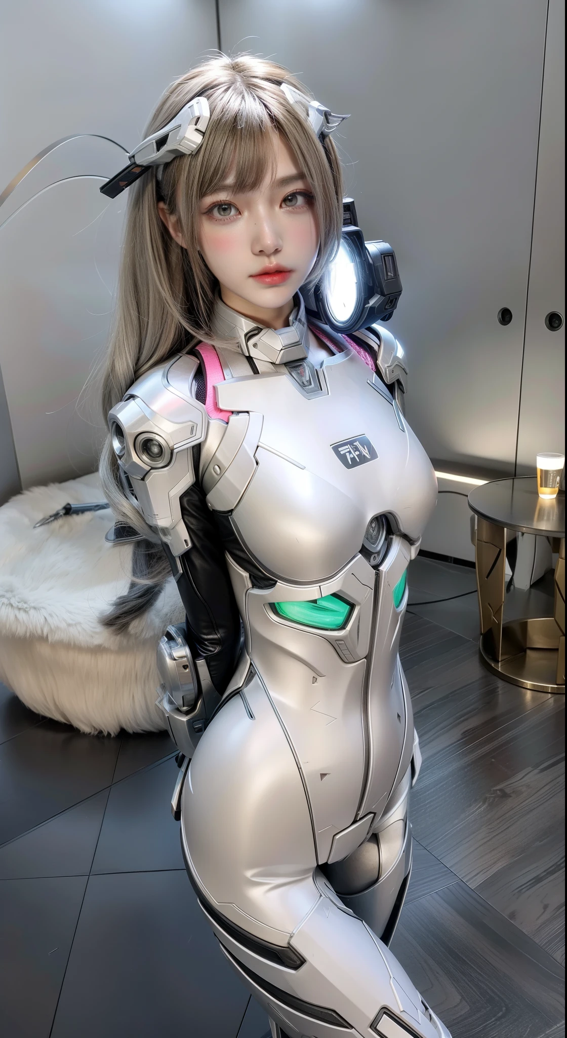 Futuristic high-tech style,best quality,Fairy Skin,(every time :1.2),eternal,Ultra Detailed,Practical,high quality,Light,Light线追踪,Ultra HD,upper body, Future Iron Man Mech,shooting,Battery,Transmitter,Large caliber artillery,Rostlan 8K,Mecha Cyber Armored Girl,Wearing a cyberpunk technology helmet,Warframe Helmet,With breathing Light,The armor of the future shines,Armed Cannon,High-tech armor,Hand behind body