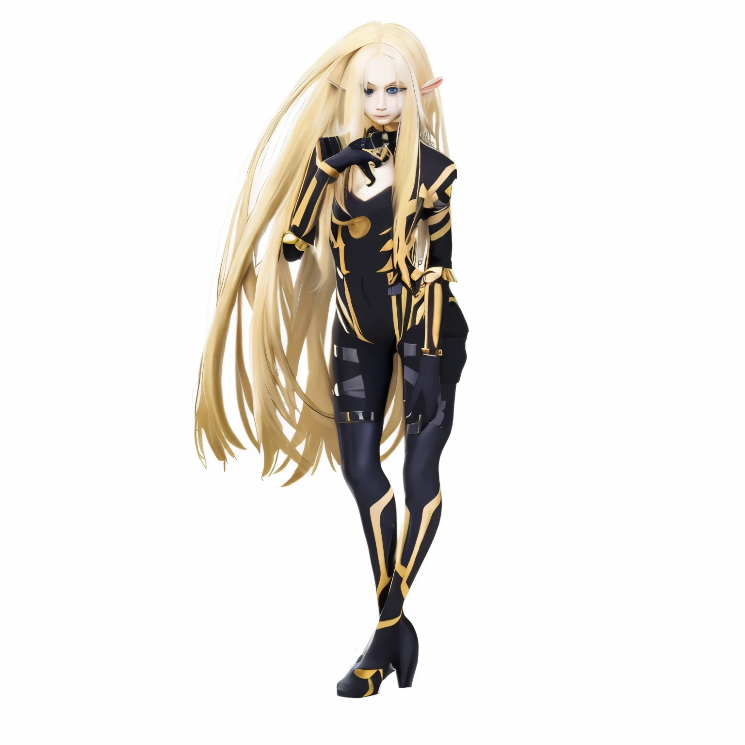 Blonde Hair、Elf、valley、Black with gold stripey hair reaches down to my knees、photograph、8k、highest quality