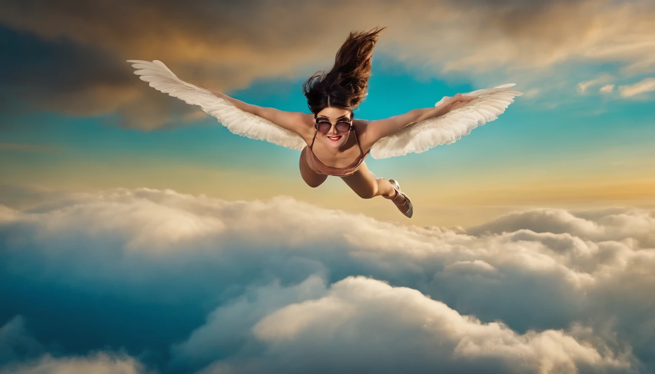 Lucy Hale flying happily and gracefully in the sky