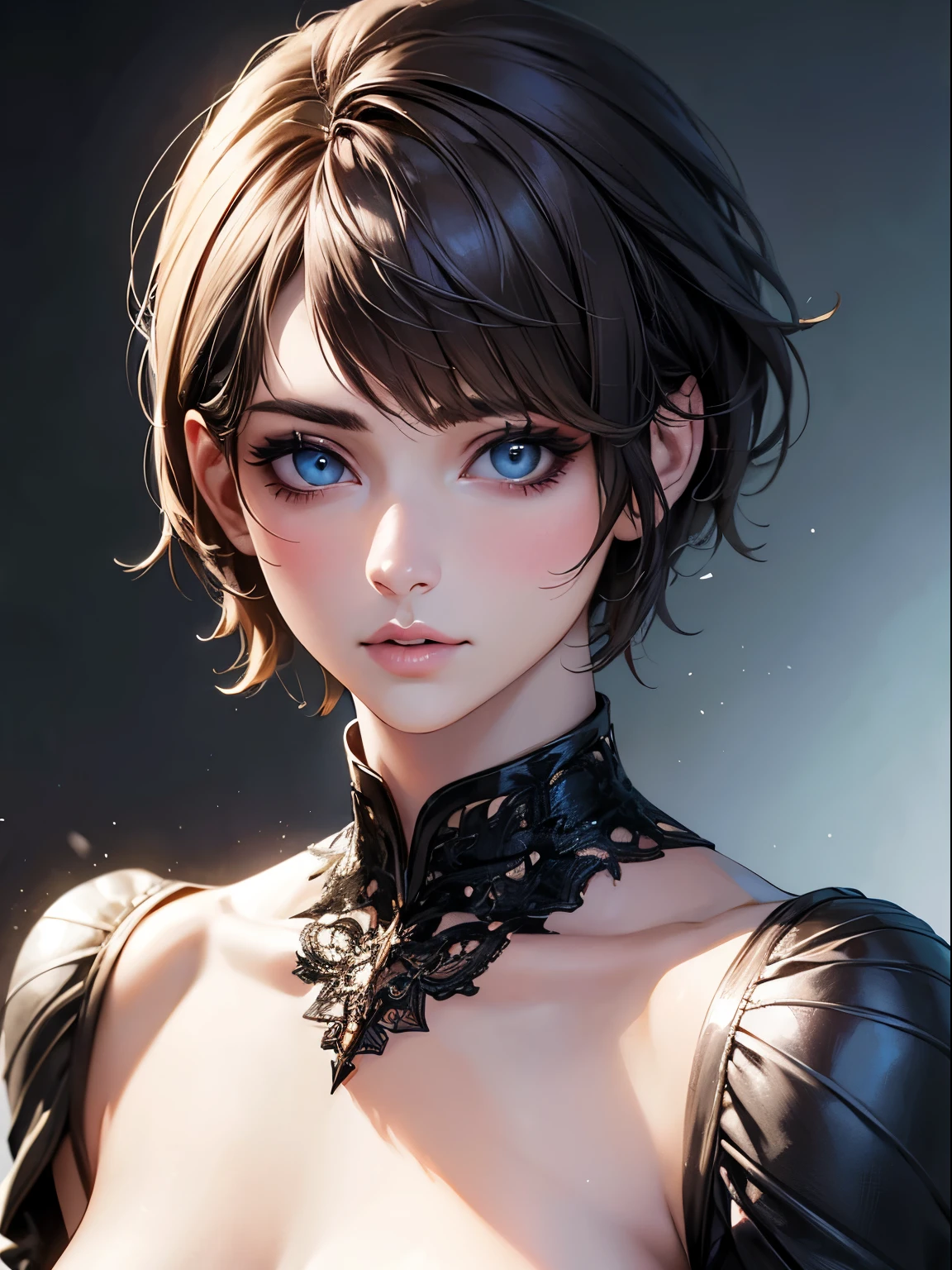 highest quality, Ultra-high resolution, (Realistic: 1.4), beautiful Eyes, Super beautiful, Very short hair, beautiful, beautiful Soldier, Eyes that beckon, Mistress's point of view, Attractive look, Sexy smile, Perfect Style, Perfect balance, Detailed skin, Mischievous Gaze