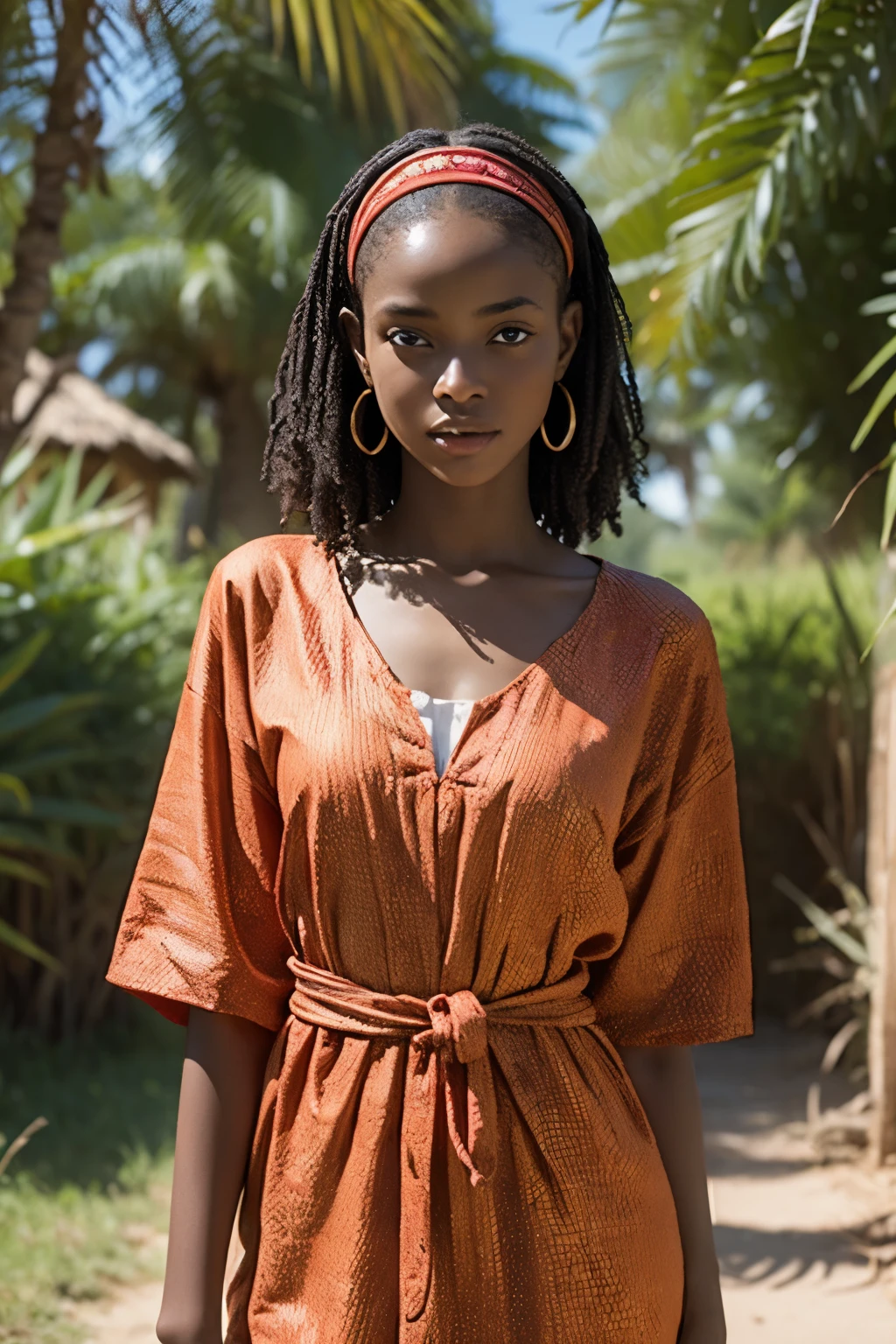 jeune femme africaine , en robe moullante rouge