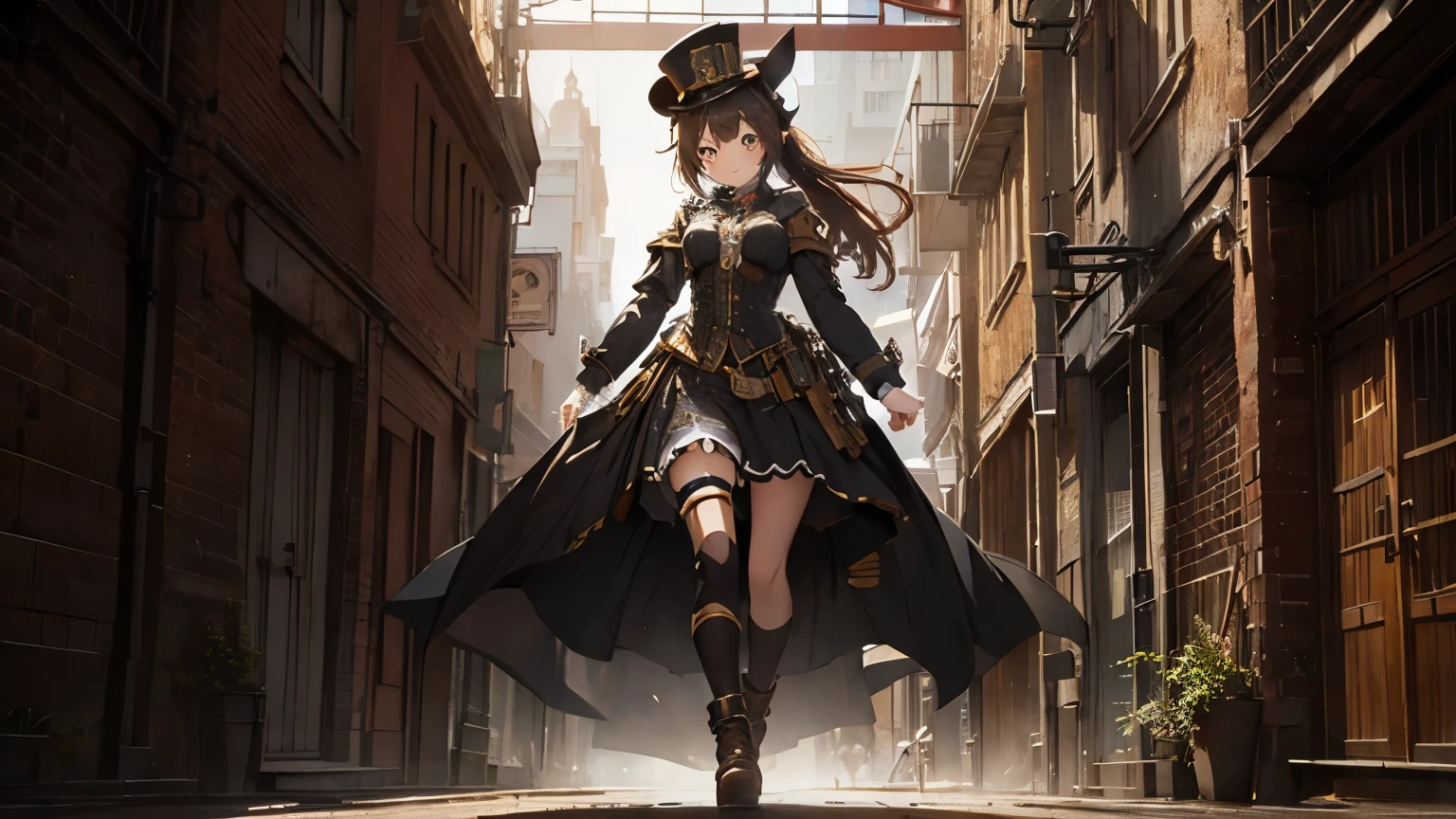 Energetic girl,best quality, 4K, masterpiece,Steampunk style,Full body design